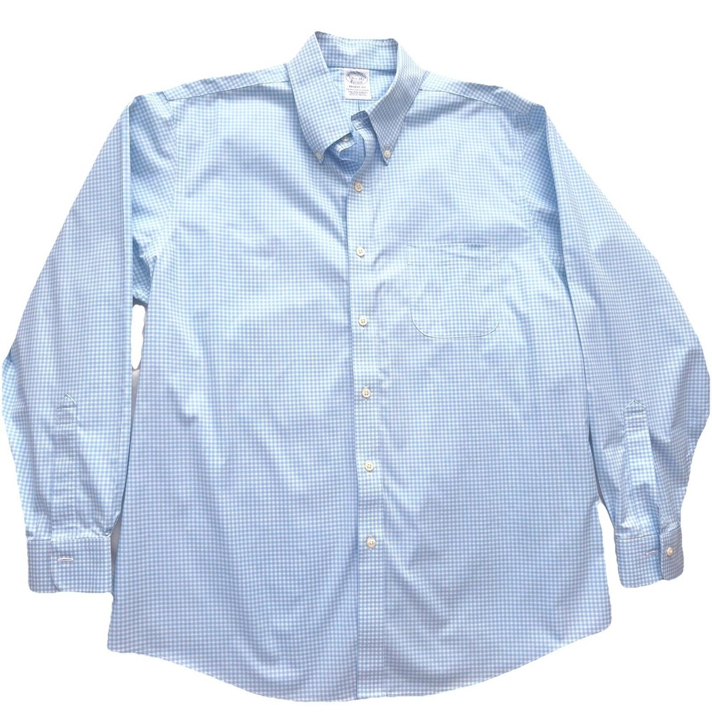 Brooks Brothers Regent Fit Shirt Mens 16 1/2 34 Blue Gingham Check Long Slv